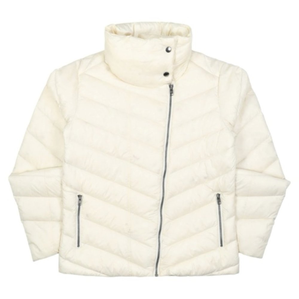 Patagonia Women's Prow Down Filled Asymmetrical Jacket Cream Moto Style Small